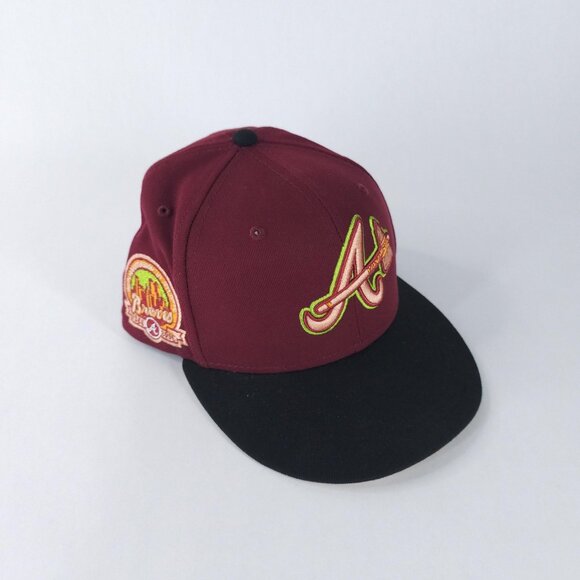 Atlanta Braves Hat Cap Fitted Mens 7 1/2 Burgundy MLB Baseball 59FIFTY New Era - Picture 1 of 7